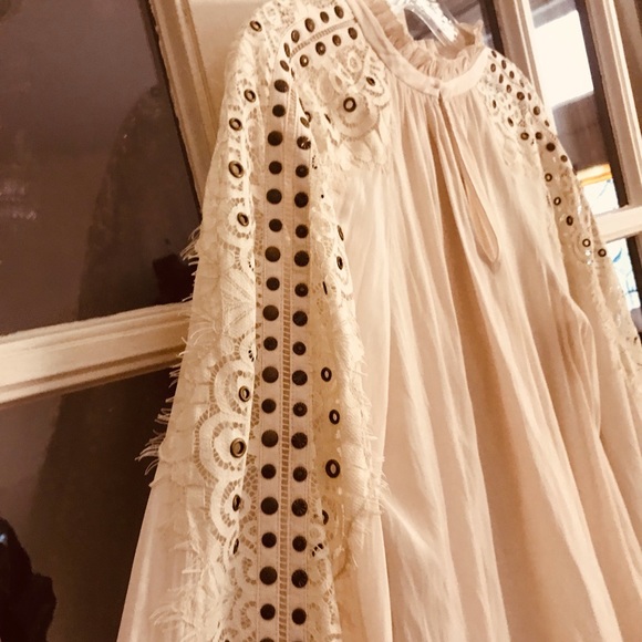 Ramy Brook NWT Blouse with Lace and studded Sleeves. Color is Bone. - Picture 9 of 14